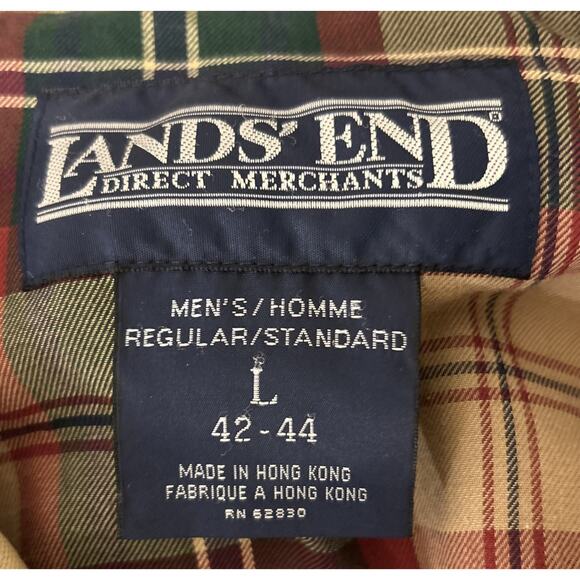 Vintage Lands End Jacket Men’s L Tan Chore Coat Barn Canvas Plaid Corduroy Trim - Picture 6 of 7